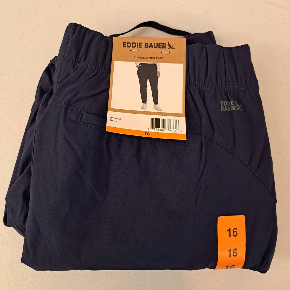 Eddie Bauer Fleece Lined Pant 16 Navy NEW Water Repellent Jogger‎ 1131-351-B8